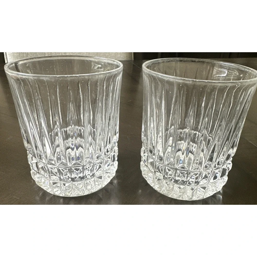 Set Of 2 MCM Crystal Heritage Double Old Fashion Glasses Bar Heavy Bottom